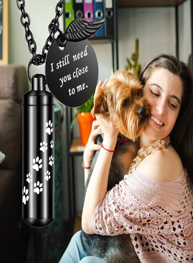 Dletay Cylinder Urn Necklace for Ashes Paw Print Cremation Jewelry for Ashes Memorial Keepsake Pendant with Angel Wing Round Tag Stainless Steel Remembrance Jewelry-M - Image 5